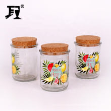 custom logo 320ml round glass food packaging storage glass jars with cork